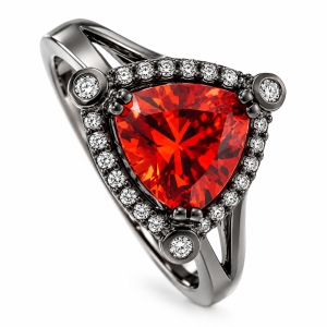 Trillion-Cut Fire Opal Oxidized Silver Ring