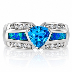 Trillion Cut Blue Topaz Blue Opal Sterling Silver Ring