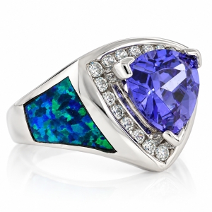 Big Australian Opal Ring with Tanzanite