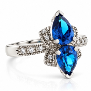 Blue Topaz Silver Ring Pear Cut