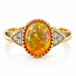 14K Gold Plated Quality Fire Opal Silver Ring