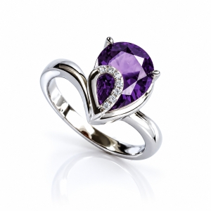 Amethyst Ring Pear Cut Stone Ring