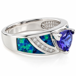 Australian Opal Ring with Trillion Cut Tanzanite