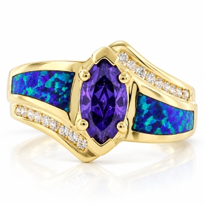 Sterling Silver Opal Embedded Ring with Tanzanite