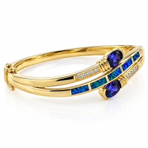 Opal and Tanzanite Gold Plated Sterling Silver Bangle