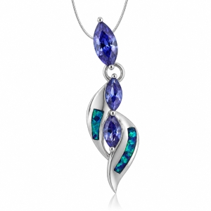 3 Stone Marquise Cut Tanzanite and Opal Pendant