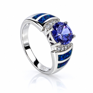 Blue Opal and Tanzanite Silver Ring