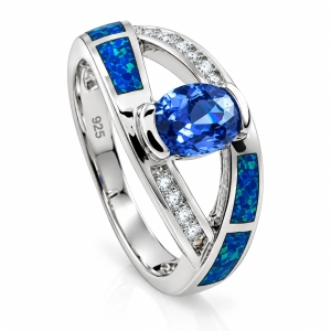 Double Band Australian Opal Ring with Tanzanite