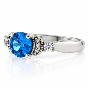 Round Cut Blue Topaz Silver Ring