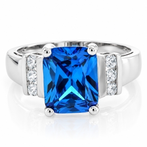 Emerald Cut Blue Topaz Ring
