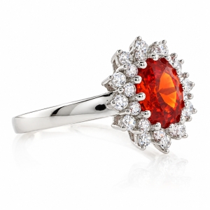 Beautiful Oval Cut Fire Cherry Opal Silver Ring