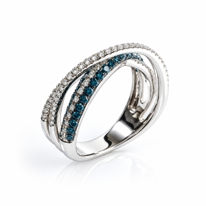 0.66 CTW 14K White Gold Blue and White Diamonds Cross Ring