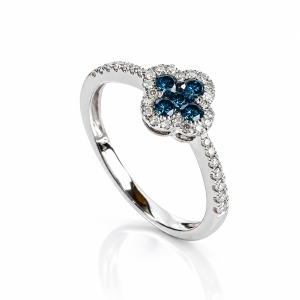 14K White Gold Blue and White Diamonds Ring