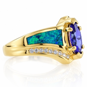 Sterling Silver Opal Embedded Ring with Tanzanite