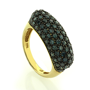 14K Yellow Gold Blue Diamonds Ring