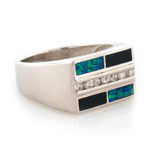 Onyx and Australian Opal Unisex Ring