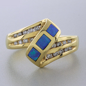 Inlaid Australian Opal Genuine Diamond Ring