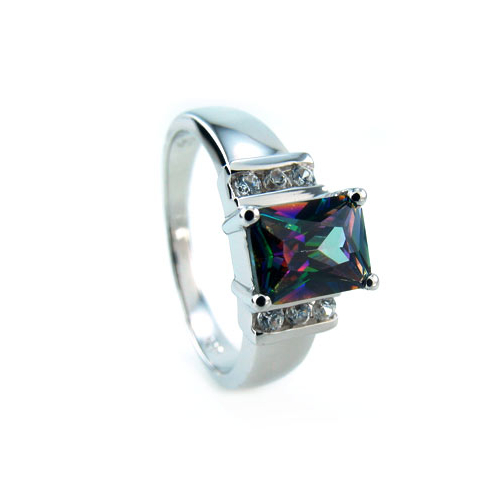 Rainbow Emerald Cut Mystic Topaz Ring