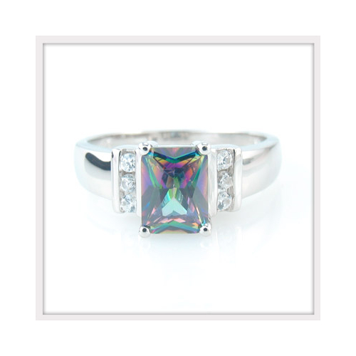 Rainbow Emerald Cut Mystic Topaz Ring