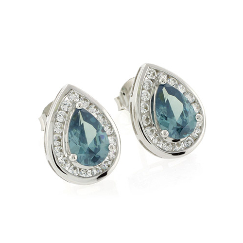 Alexandrite Pear Cut Silver Stud Earrings