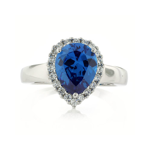 Sterling Silver Blue Topaz Ring Pear Cut Stone