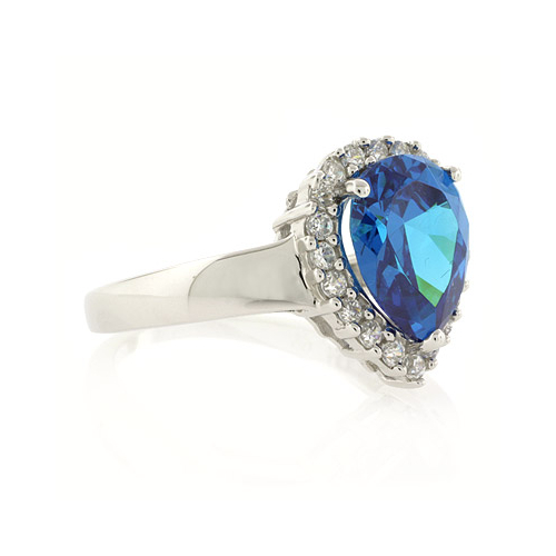 Sterling Silver Blue Topaz Ring Pear Cut Stone