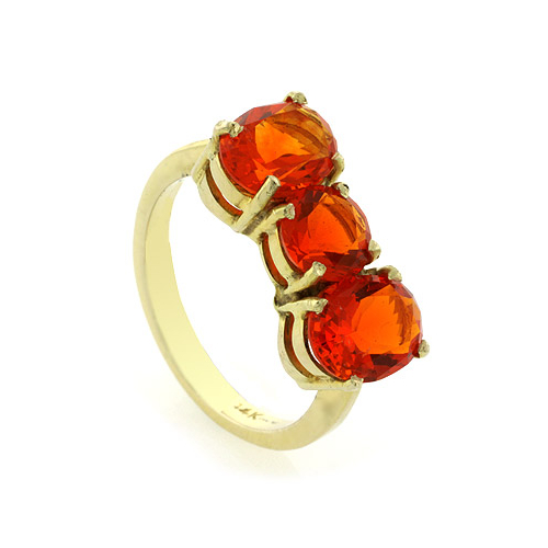 3 Stone Gold Fire Cherry Opal Ring