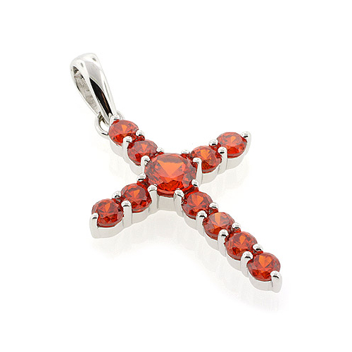 Fire Cherry Opal Silver Cross Pendant