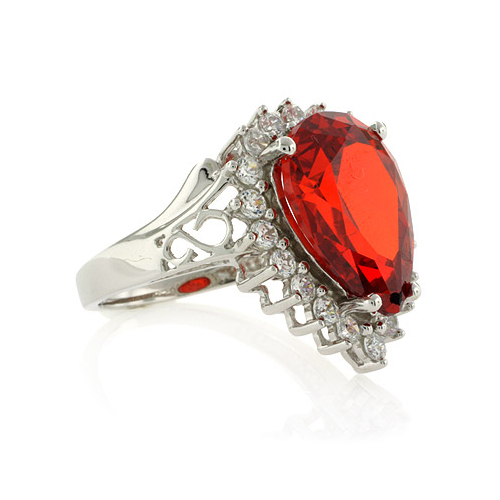 Sterling Silver Pear Cut Fire Cherry Opal Ring