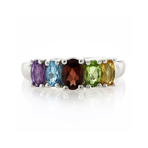 Sterling Silver Genuine Multi Gems Ring