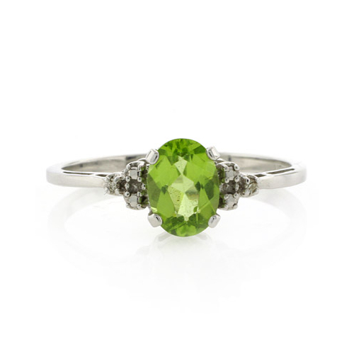Genuine Diamond and Peridot White Gold Ring