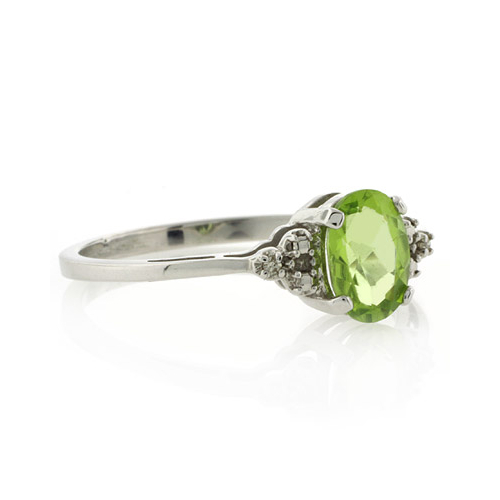 Genuine Diamond and Peridot White Gold Ring