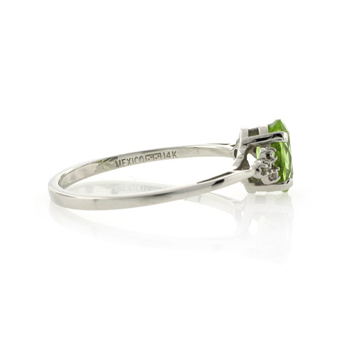 Genuine Diamond and Peridot White Gold Ring
