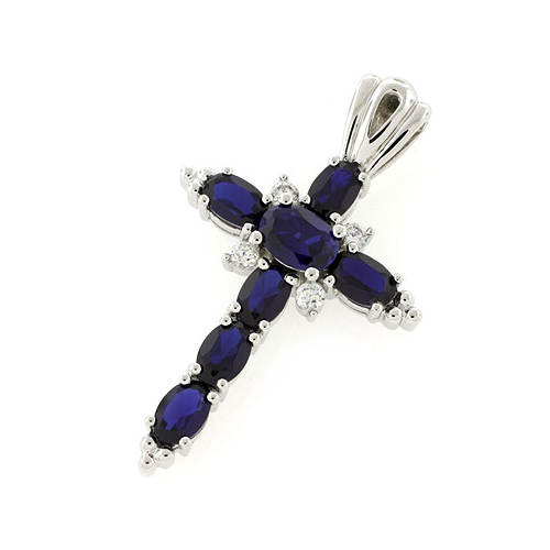 Sapphire Silver Cross Pendant