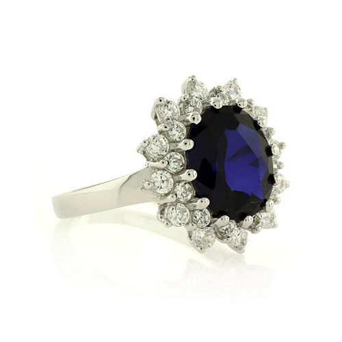 Sterling Silver Sapphire Ring with Simulated Diamonds