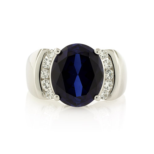 Oval Cut Blue Sapphire Sterling Silver Ring