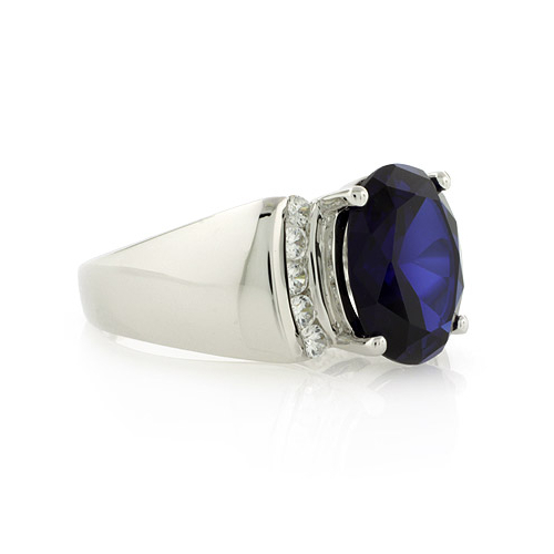 Oval Cut Blue Sapphire Sterling Silver Ring