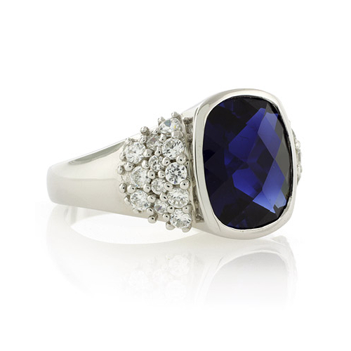Sterling Silver Oval Cushion Cut Sapphire Ring