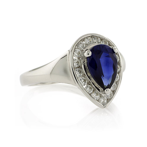 Pear Cut Sapphire Silver Ring
