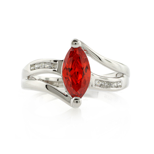 Silver Marquise Cut Fire Cherry Opal Ring
