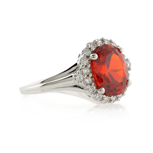 Oval Cut Mexican Fire Cherry Opal Silver Ring