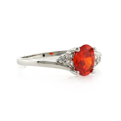 Oval Cut Fire Cherry Opal Silver Ring