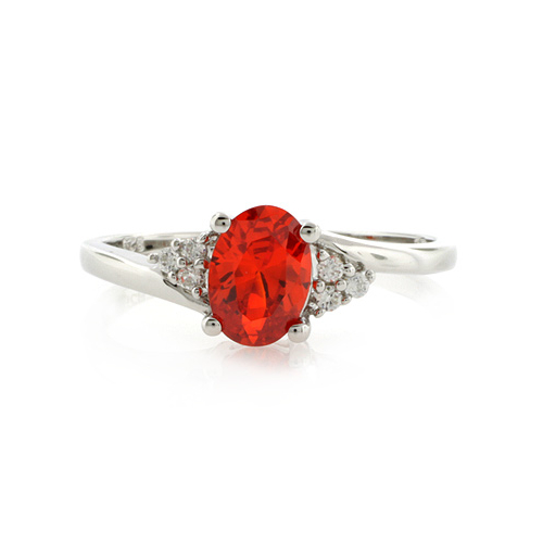 Oval Cut Fire Cherry Opal Silver Ring