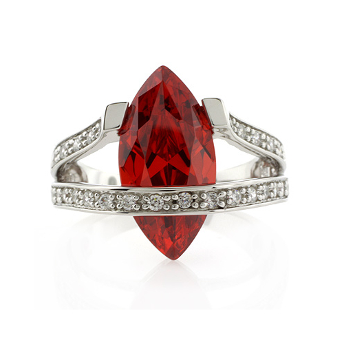 Mexican Marquise Cut Fire Cherry Opal Silver Ring