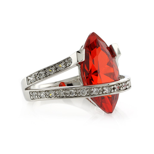 Mexican Marquise Cut Fire Cherry Opal Silver Ring