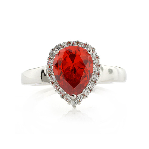 Sterling Silver Fire Cherry Pear Cut Opal Ring