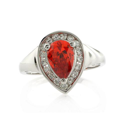 Pear Cut Mexican Fire Cherry Opal Ring