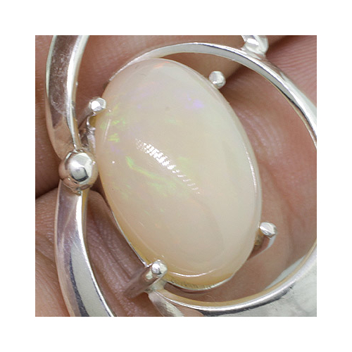 Milky Fire Opal Silver Pendant