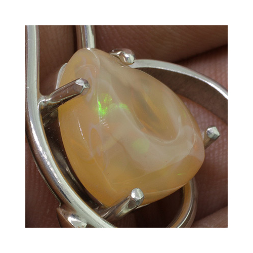 Genuine Mexican Fire Opal Silver Pendant 6 carat
