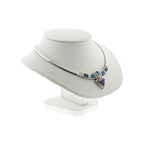 Australian Opal and Tanzanite Silver Necklace